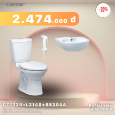 Khuyến mãi combo - Bàn Cầu 2 Khối + Lavabo Treo Tường + Vòi Xịt Nhựa - CT1325 + L2140 + BS304A