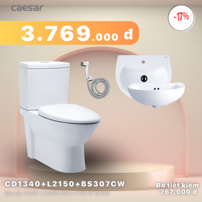 Khuyến mãi bàn cầu + Lavabo treo + Vòi xịt Xi - CD1340 + L2150 + BS307CW