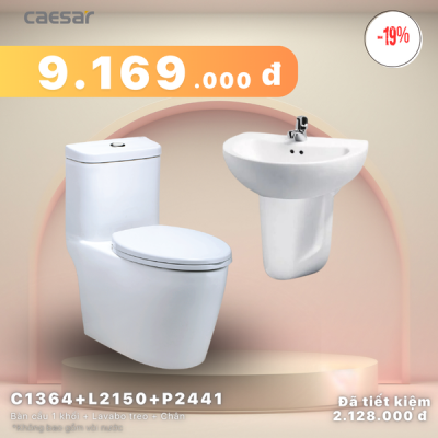 Khuyến mãi ưu đãi - Bàn cầu một khối + Lavabo + Chân treo - C1364 + L2150 + P2441