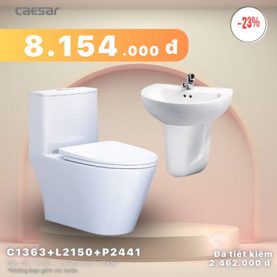 Khuyến mãi ưu đãi - Bàn cầu một khối + Lavabo + Chân treo - C1363 + L2150 + P2441